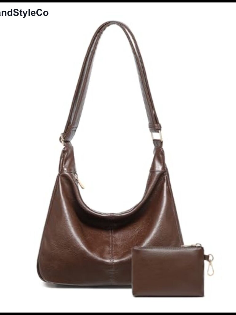 Vegan Leather Slouchy Hobo Bag with Mini Purse, Adjustable Strap Crossbody